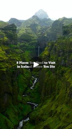 an aerial view of a waterfall in iceland with the words 8 places to see to visit in iceland before you die