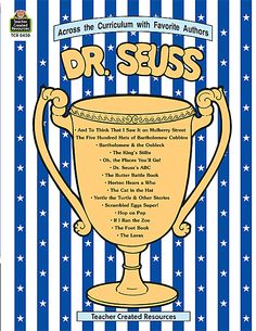 the front cover of dr seus's book, with an image of a trophy on