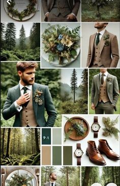 a collage with many different pictures and text that says men's fashion in the forest