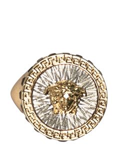 Gold-coloured ring. Versace logo. Embellished with precious metals.Composition: 100% Metal Versace Ring, Versace Gold, Versace Jewelry, Versace Logo, Rhinestone Ring, Mens Accessories Jewelry, Men's Jewelry Rings, Ring Metal, Color Ring