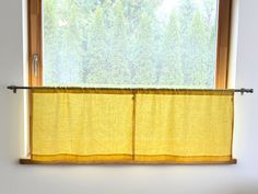 "Add some warmth and brightness to your room with these solid yellow linen cafe curtains. Yellow colour helps you to create welcoming and optimistic vibe in your home. These small cafe curtains will work great for kitchen, bathroom, RV Camper, basement or any other room where you prefer a cheerful vibrant look. Linen cafe curtains are available in various colours and custom sizes for your small, narrow, short or long windows. These linen curtains are made from medium weight eco-friendly Lithuani Coffee Curtains, Linen Cafe Curtains, Kitchen Sink Curtains, Half Window Curtains, Curtains Yellow, Cafe Curtains Kitchen, Curtains For Kitchen, Decorative Room Dividers, Small Curtains