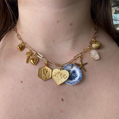 Many Of The Charms Are Gold-Plated. Beachy Vibes, Perfect For Summer! Handmade By Me! Make An Offer!!! Charm Bar, Beachy Vibes, Handmade Charms, Necklace Vintage, Jewelry Ideas, Vintage Necklace, Blue Gold, Charm Necklace, Color Blue