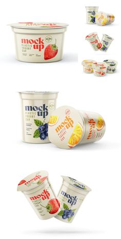 an assortment of yogurt cups with different flavors