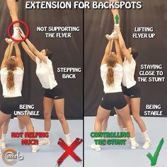 two girls are doing exercises with their hands in the air and holding onto each other