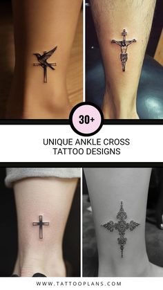 four different tattoo designs with the words unique ankle cross tattoos