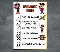 a pirate dice game is shown with instructions