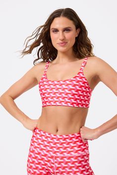 Hi-Shine Scoop Neck Bra in Strawberry Twist Geo Scoop Neck, Twist, Bra