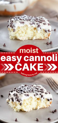 two plates with cakes on them and the words, most easy cannoli cake