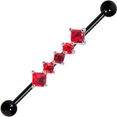 Black Red CZ Industrial Barbell 37mm | Body Candy Body Jewelry #bodycandy #piercings #industrial Earring Guide, Piercing Rings