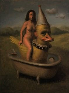 a painting of a naked woman in a bathtub with a duck on the side