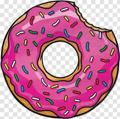 a donut with pink frosting and sprinkles is shown on a transparent background