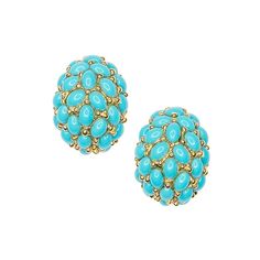 Kenneth Jay Lane,Turquoise Semi Hoop Pierced Earring Complete Any Outfit With These High-Class Gold Semi Hoop Earrings Covered In Turquoise Cabochons. Dimensions: 1" Long Fake Jewelry, Trifari Jewelry, Gold Earrings Designs, Opal Earrings, Cluster Earrings, Clip Earrings, Kenneth Jay Lane, Gold Hoop, Gold Hoop Earrings