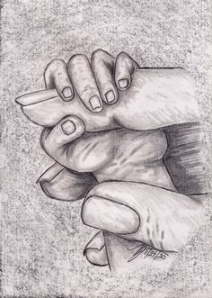 a pencil drawing of two hands holding each other with their fingers on top of one another