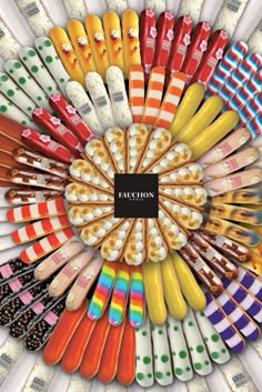 an assortment of different colored toothbrushes arranged in a circular pattern with the word falcoon on it