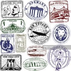 stamps with different countries and their names