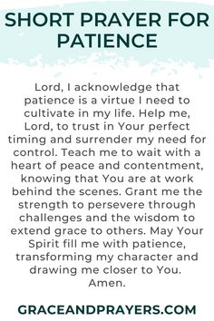 a prayer card with the words, short prayer for patient