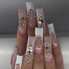 Long Charm Nails, India Love Nails, Quinceañera Nails, Medium Acrylic Nails, Nail References, Easter Nails Easy, Nails Long Square, White French Tips, Healthy Abs