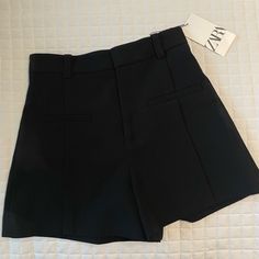 New With Tags Zara Black High Waisted Shorts. Very Cute And Flattering, Unfortunately Bought The Wrong Size (Xs). If Not, Would Have Kept Them! High Waist Stretch Shorts For Going Out, Trendy Fitted Zara Shorts, Trendy High-waisted Shorts For Going Out, Zara Fitted Shorts For Night Out, Zara Party Bottoms With Short Length, Zara Party Bottoms Short Length, Chic Black Wide Leg Shorts, Zara Party Bottoms, Chic Black Wide-leg Shorts