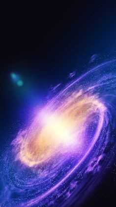 an artist's impression of a spiral galaxy in purple and blue colors with stars