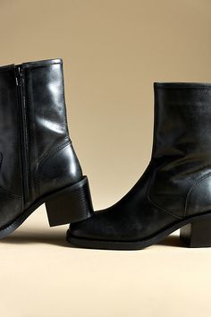 These By Anthropologie boots feature a leather upper and a rubber sole. These boots have a block heel and a zip-up side closure. Anthropologie Logo, Women Heel Boots, Black Moto Boots, Tall Brown Boots, Black Heel Boots, Block Heel Boots, Dress Boots, Black Boots Women, Moto Boots