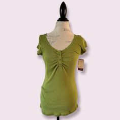 Condition: Brand New With Tags Size: Large Material: 60% Cotton, 40% Polyester Features: Lace Trim Tee, Fit To Accentuate Curves, Junior Sizes, Trend Right Fit, Green Citrine, Real Fit Measurements (In Inches Laying Flat Down) Armpit To Armpit: 18” Length: 27” 1-3 Day Usps Priority Shipping Questions? Don’t Hesitate To Comment Below! Don’t Have A Poshmark Account Yet? Sign Up And Get $10 Off Your First Order With Invitation Code: Vintage_stitch Tags: Flirty Beachy Coachella Festival Birthday Res Green Y2k Clothes, Casual V-neck Fitted Top, Y2k V-neck Stretch Top, Y2k Summer V-neck Top, Green V-neck Y2k Tops, Spring V-neck Y2k Tops, Spring Y2k V-neck Tops, Y2k Style V-neck Stretch Top, Y2k Spring Scoop Neck Tops