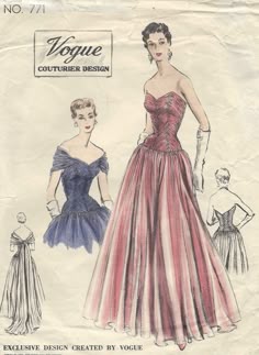 an old fashion sewing pattern for a woman's evening gown, bustier and skirt