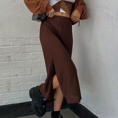 Solid Color High Waist Y2k Skirt, Solid High Waist Y2k Skirt, Y2k High Waist Skirt, High Waist Y2k Style Skirt, High Waist Solid Color Y2k Skirt, Y2k High Waist Lined Skirt, Y2k Style Long Summer Skirt, Y2k Long Summer Skirt, Brown Y2k Summer Skirt