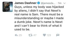 james dashner tweets about his new book,'guy, unless my body was kicked by aliens, i didn't say that news is real