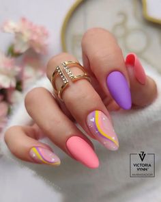 55 Stunning Summer Nail Inspirations to Copy - HowLifeStyles Fake Nails Designs, French Tip Nail Designs, Nude Nail Designs, Nails 2022, Cute Acrylic Nail Designs, Coffin Nails Long, Rainbow Nails, Pastel Nails, Neon Nails