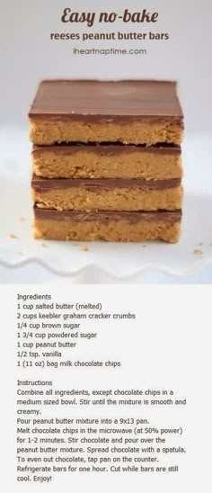 the recipe for easy no bake peanut butter bars