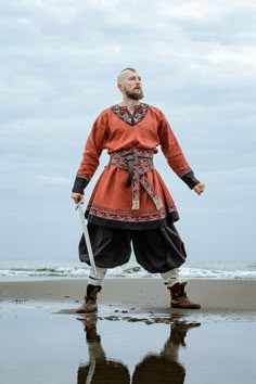 Norwegian Traditional Clothing, Viking Oc, Nordic Clothing, Burnt Terracotta, Norse Clothing, Mens Tunic, Viking Tunic, Celtic Clothing, Viking Pattern