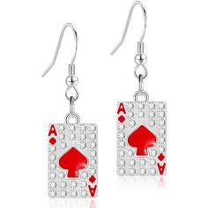 PRICES MAY VARY. Unique Design: The rectangular playing card shape beautifully frames your face, while the cards pattern adds a touch of whimsy and beauty, and maybe a little extra luck. The unique and funny poker earrings is special designed for the people who like play poker or any other games, it will bring a different journey for you. Size: Dangle drop length just about 1.81 inches. Good alloy ear wires are non tarnishing for long wear lightweight for comfort of long wear. Ideal Gifts: These Poker Earrings, Card Tricks, Card Pattern, Earrings Cute, Gold Crystal, Playing Card, Trendy Accessories, Hook Earrings, Meaningful Gifts