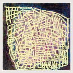 an abstract painting with white lines on purple and yellow