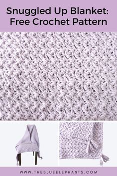 a crocheted blanket with text overlay that says, snuggled up blanket free crochet pattern