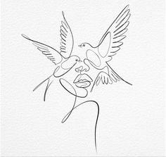 a line drawing of a woman's face with a bird flying over her head