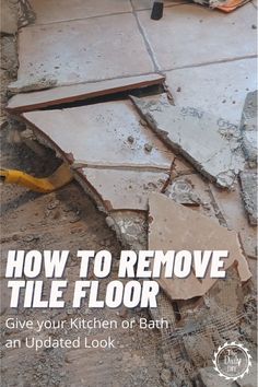 Remove a tile floor from plywood subfloor - The Daily DIY Removing Bathroom Tile, Removing Floor Tiles, Kitchen Tile Diy, Diy Kitchen Flooring, Ceramic Kitchen Tiles, Bathroom Tile Diy, Ceramic Tile Floor