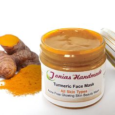 Turmeric Face Mask Turmeric addresses a wide range of skin concerns, promoting healthy function, smoother texture, and a softer touch.  Turmeric helps make skin look more radiant and it brightens up. It prevents acne, and it also fights acne scars age spots and sun spots. Turmeric helps treat skin irritations, and sun damage--all of which can cause premature ageing. Vitamin B6 and magnesium are present as well, and these help with new skin cell growth. Turmeric also contains vitamin C, which hel Face Mask Turmeric, Turmeric Mask, Turmeric Face, Turmeric Face Mask, Facial Treatments, Organic Extra Virgin Olive Oil, Organic Turmeric, Skin Blemishes, How To Exfoliate Skin