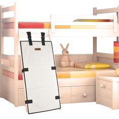 a bunk bed with an easer and drawers