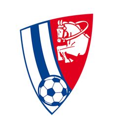 a soccer logo with a horse on it and a ball in the foreground,