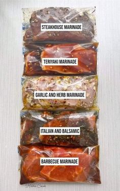 four packaged meats labeled in different languages