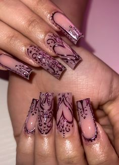 2000s Nails Aesthetic, Cathedral Nail Art, 2000 Nails Designs, 2000s Style Nails, Gel X Valentines Nails, Emo Baddie Nails, Y2k Mcbling Nails, 90s Airbrush Nails, Crazy Pink Nails