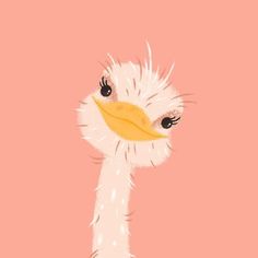 an ostrich's head is drawn in pastel colors on a pink background