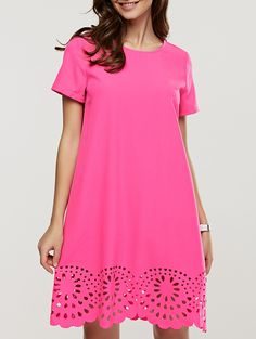 Casual Dresses | Graceful Crochet Pure Color Short Sleeve Dress #summer #fashion #rose #dress Cheap Dresses Casual, Buy Dresses Online, Rose Dress, Color Shorts, Short Sleeve Dress