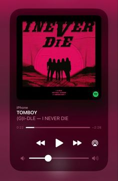 an mp3 player with the words never die on it's screen and music play button