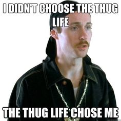 a man wearing a black jacket with the caption i didn't choose the hug life the hug life chose me