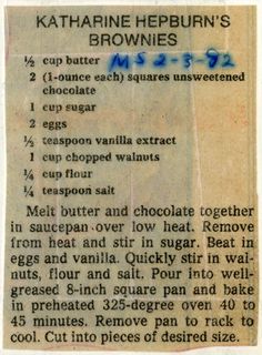 an old recipe for brownies with instructions