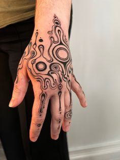 a person's hand with black and white designs on it