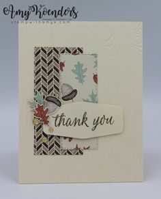 a thank you card with an image of leaves and acorns on the front