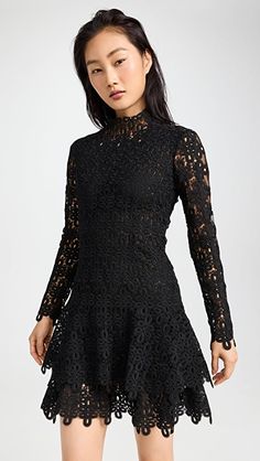 Jonathan Simkhai JOY GIPURE LACE L/S MINI DRESS | SHOPBOP Mock Neck Mini Dress, Geometric Lace, Black And White Fabric, Guipure Lace, Jonathan Simkhai, Lace Dress Black, Long Sleeve Mini, China Fashion, Lace Mini Dress