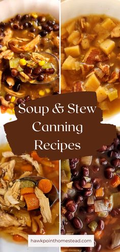 soup and stew canning recipes with text overlay